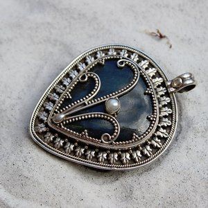 Labradorite Antique Sterling Pendant Necklace